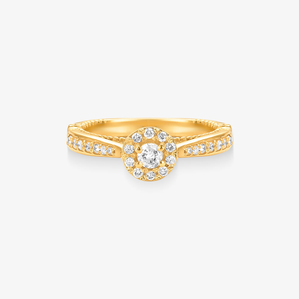 Anel Solitário Halo com Diamante em Ouro Amarelo 18K