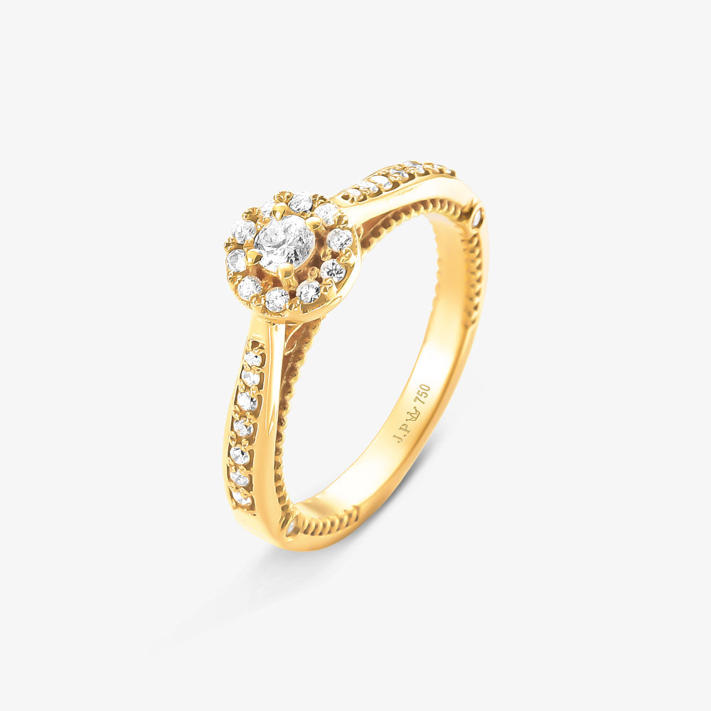 Anel Solitário Halo com Diamante em Ouro Amarelo 18K