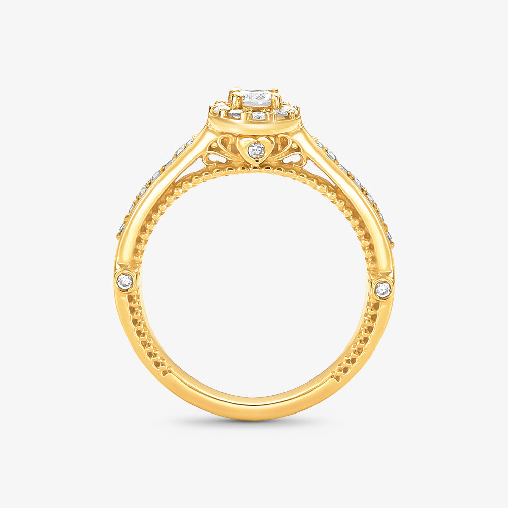 Anel Solitário Halo com Diamante em Ouro Amarelo 18K