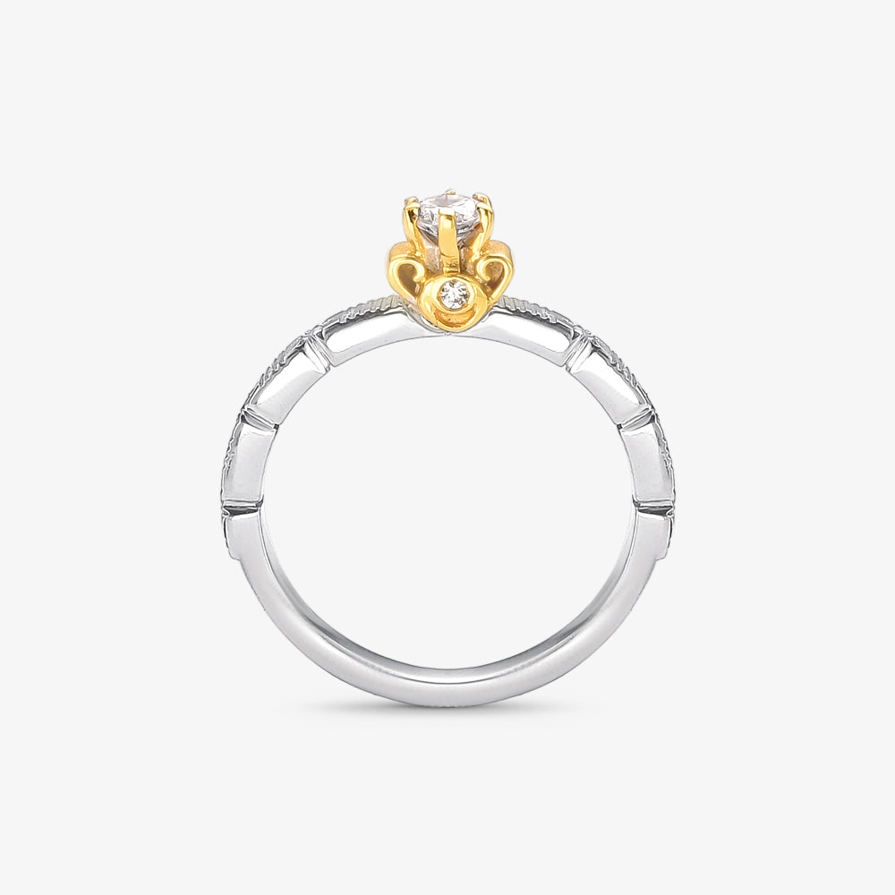 Anel Solitário Lune Bicolor em Ouro 18K