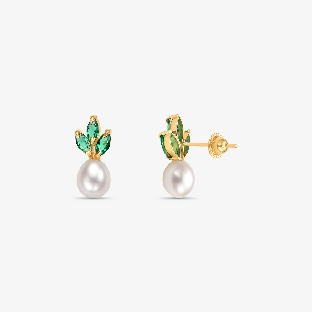 Brinco com Pérola Natural e Pedras em Ouro Amarelo 18K