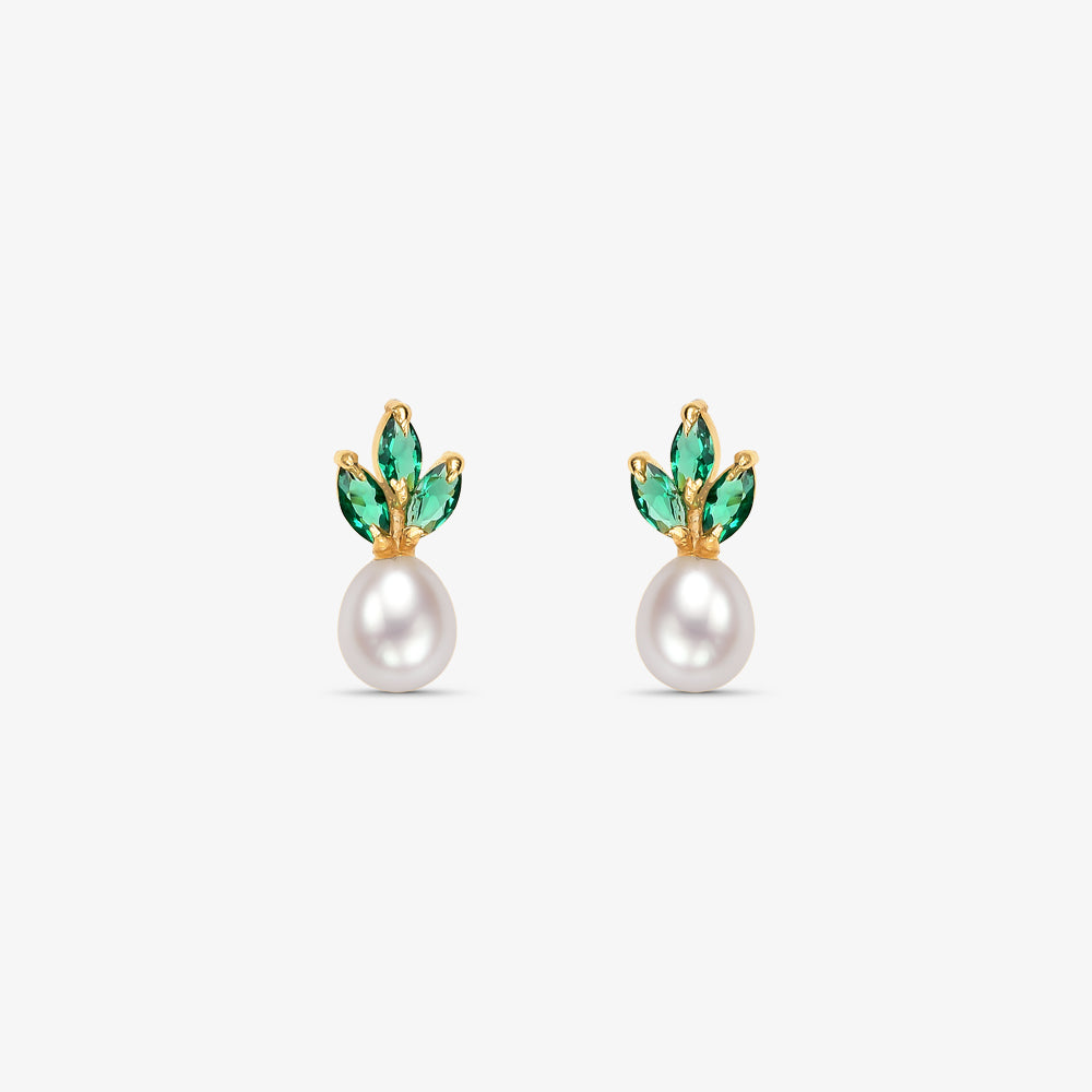 Brinco com Pérola Natural e Pedras em Ouro Amarelo 18K