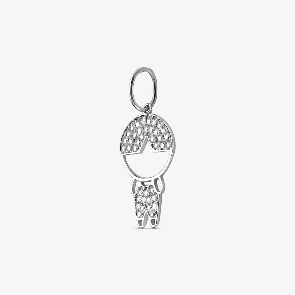 Pingente Menino com Pedras em Ouro Branco 18K