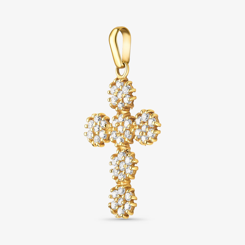 Pingente Cruz com Pedras em Ouro Amarelo 18K