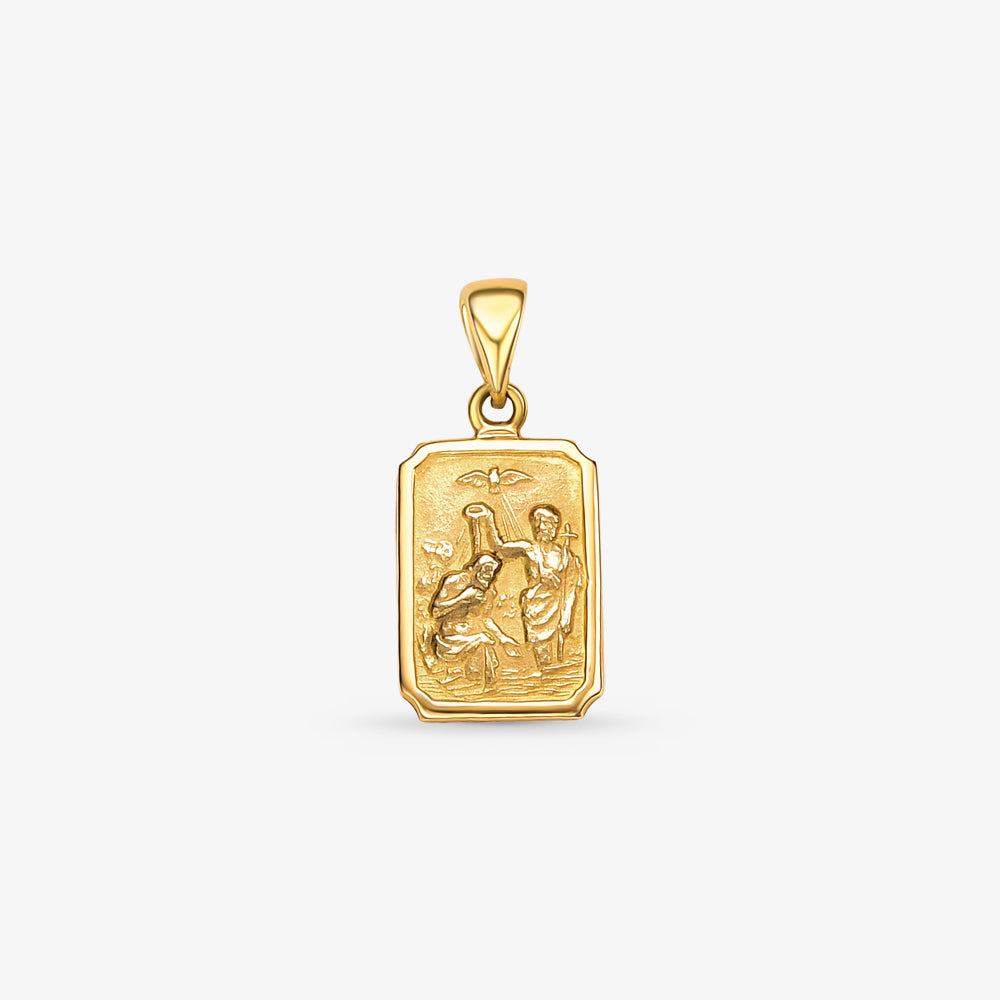 Pingente Medalha Retangular Batismo em Ouro Amarelo 18K