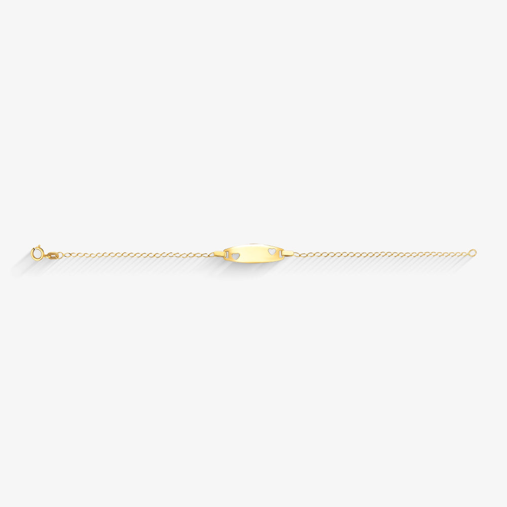 Pulseira Grumet Infantil Chapinha com Corações em Ouro 18K