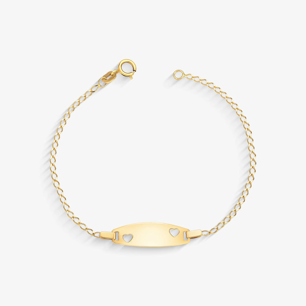 Pulseira Grumet Infantil Chapinha com Corações em Ouro 18K