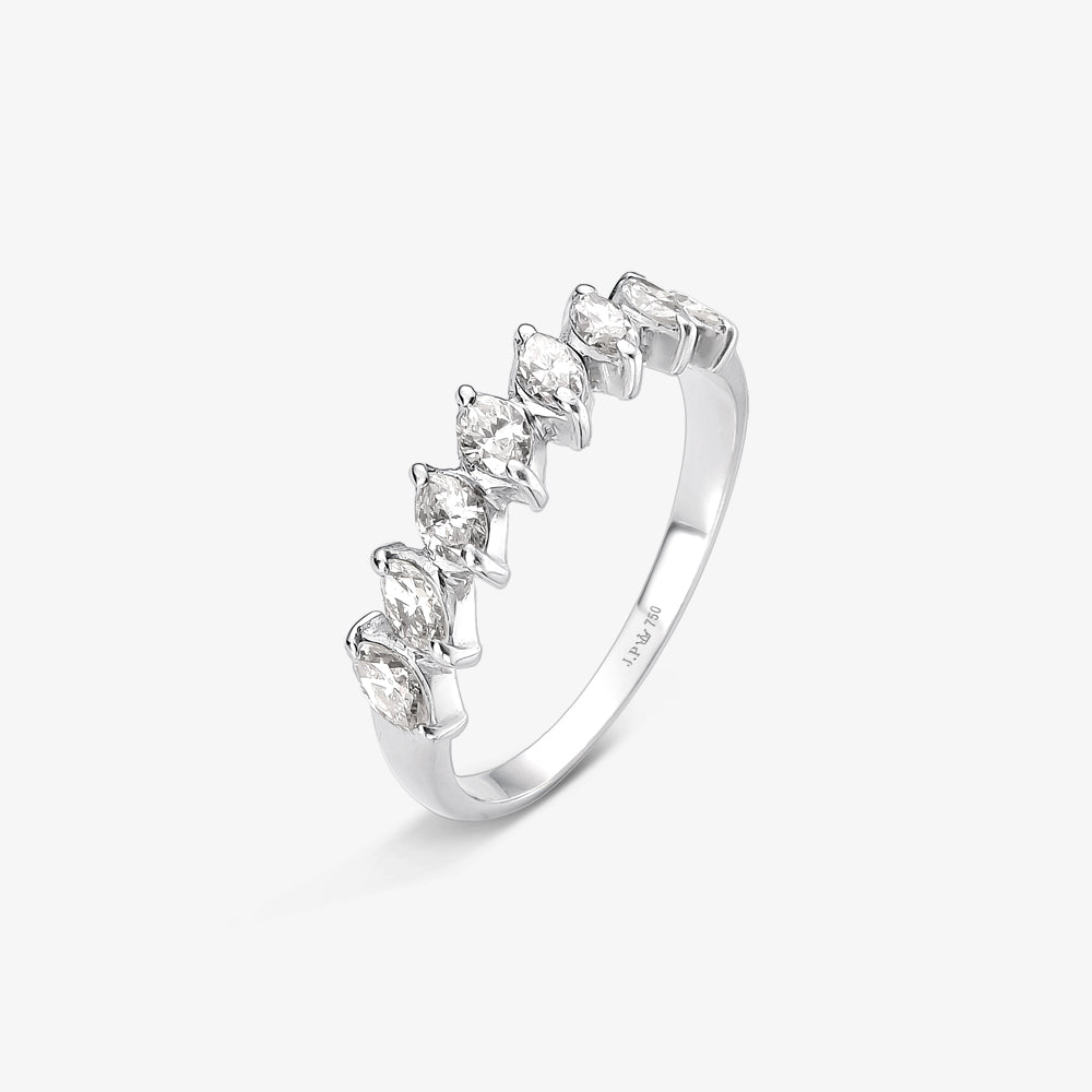 Anel Meia Aliança Tradição com Diamantes em Ouro Branco 18K