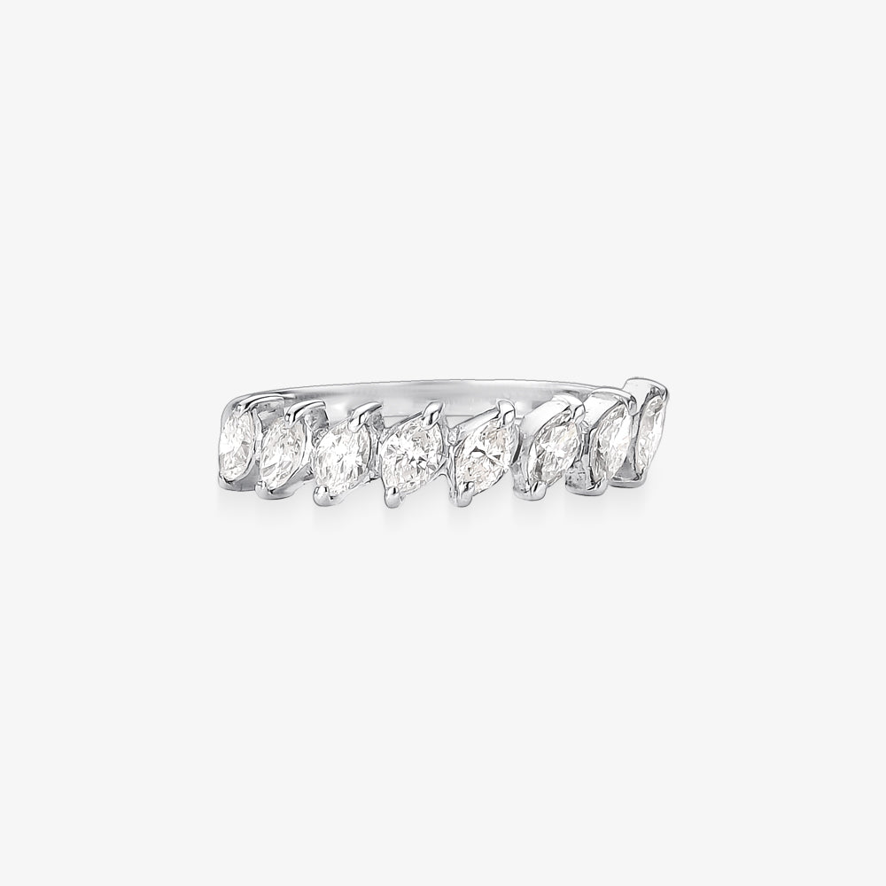 Anel Meia Aliança Tradição com Diamantes em Ouro Branco 18K