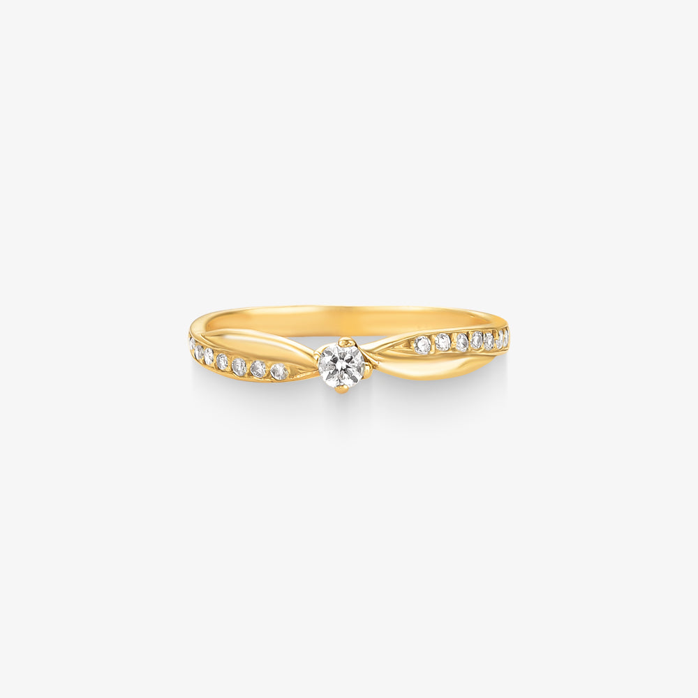 Anel Solitário Raio com Diamante em Ouro Amarelo 18K