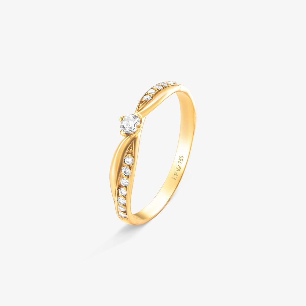 Anel Solitário Raio com Diamante em Ouro Amarelo 18K