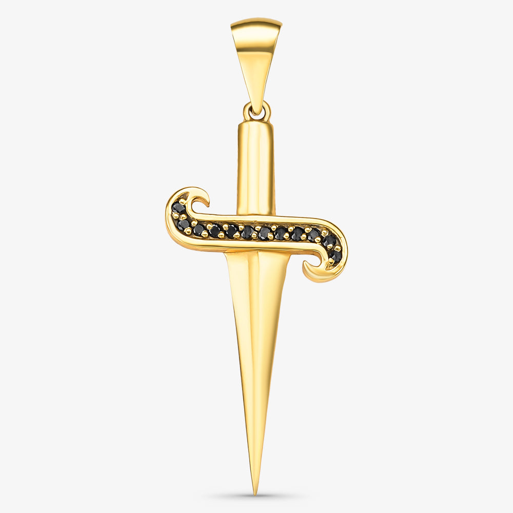 Pingente Espada 3D com Pedras em Ouro Amarelo 18K