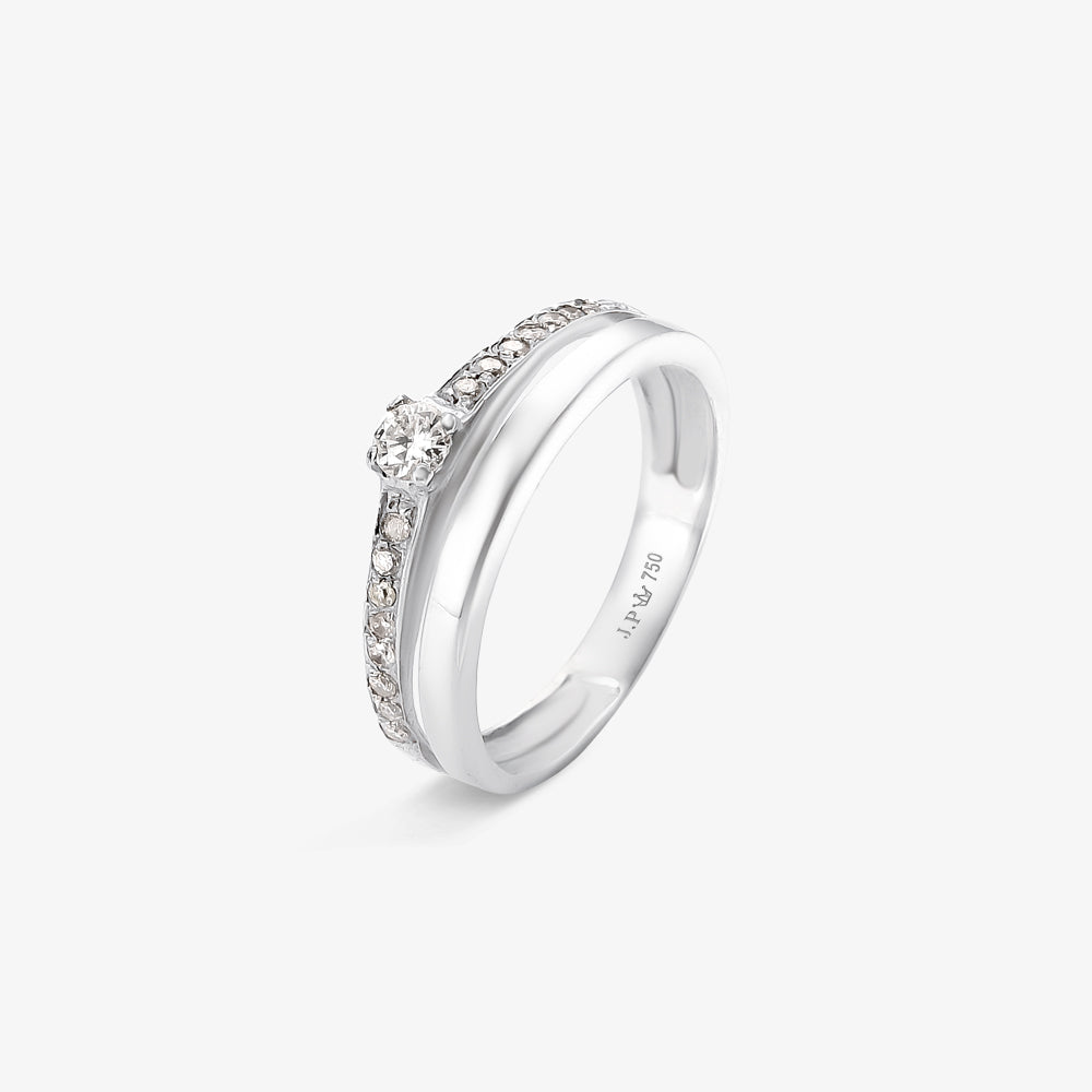 Anel Solitário Lótus com Diamantes em Ouro Branco 18K