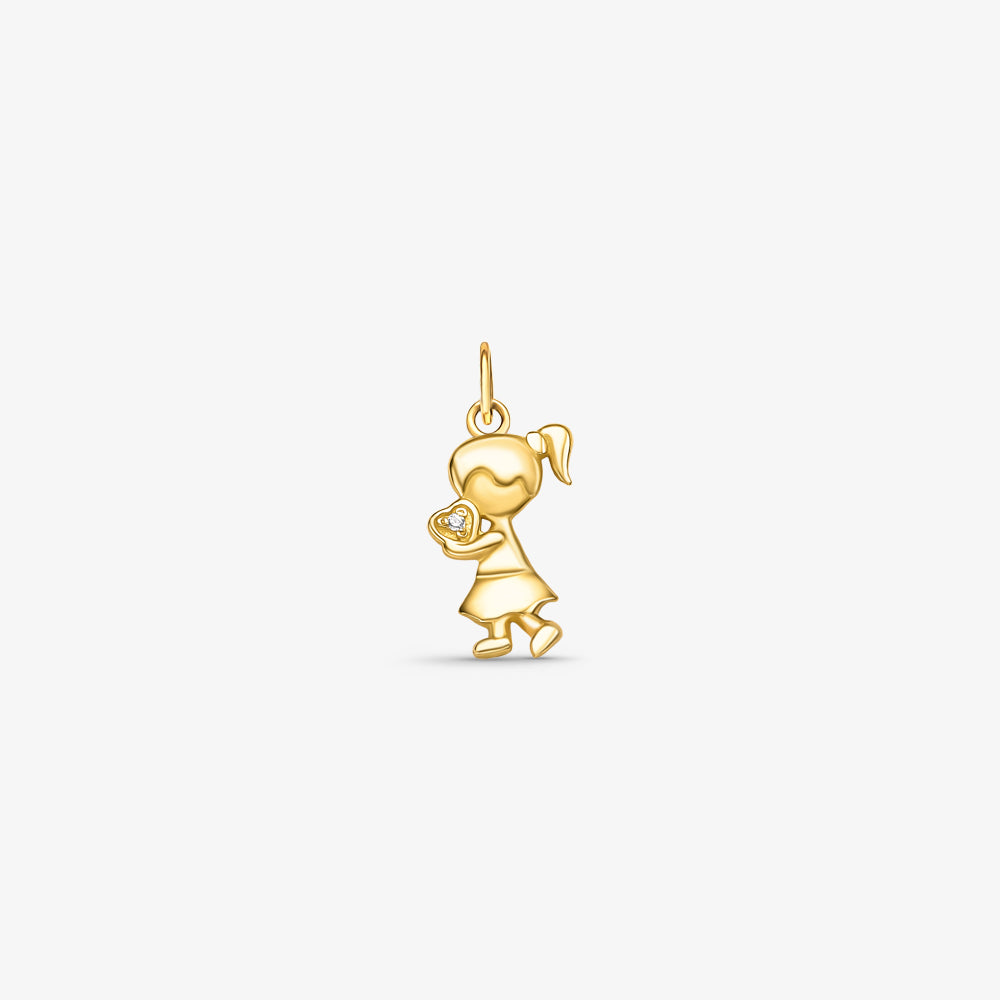 Pingente Menina Coração em Ouro Amarelo 18K