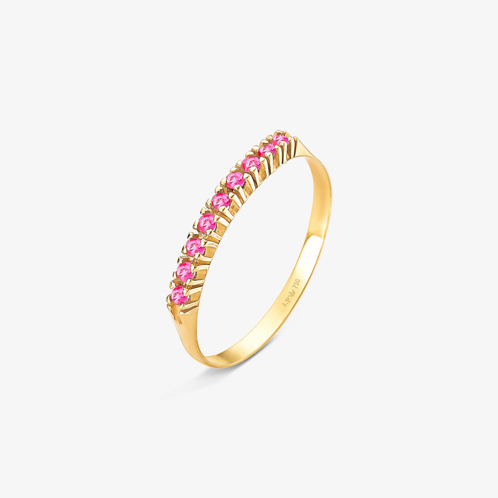Anel Meia Aliança com Rubis Naturais em Ouro Amarelo 18K