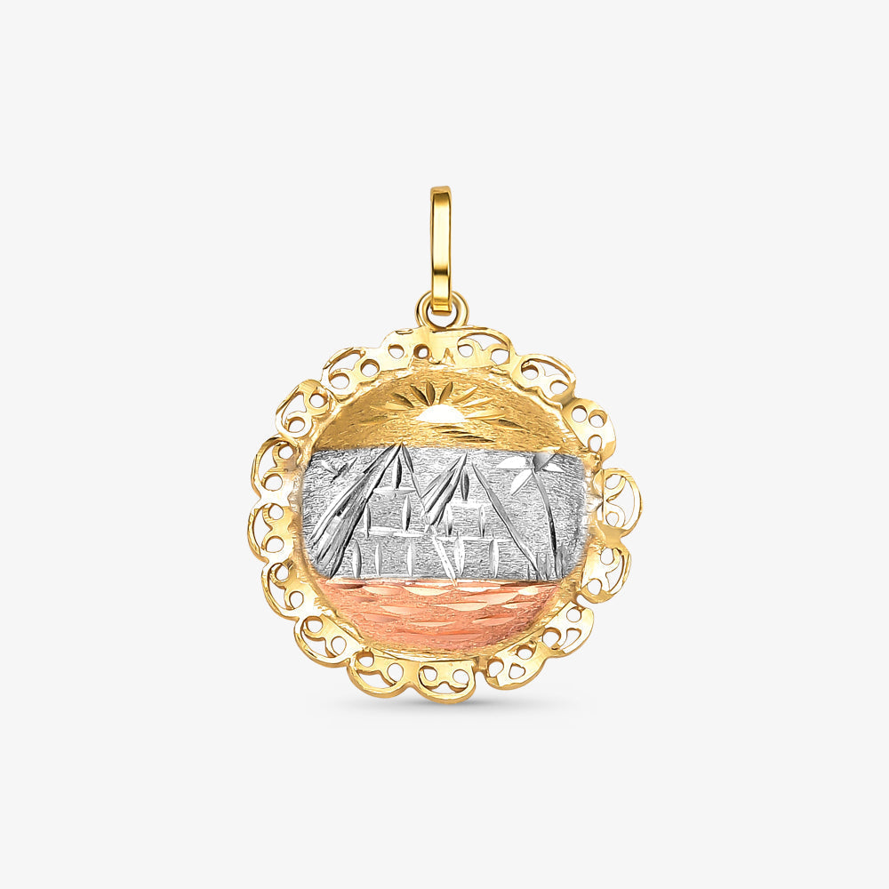 Pingente Medalha Egípcia Tricolor em Ouro 18K