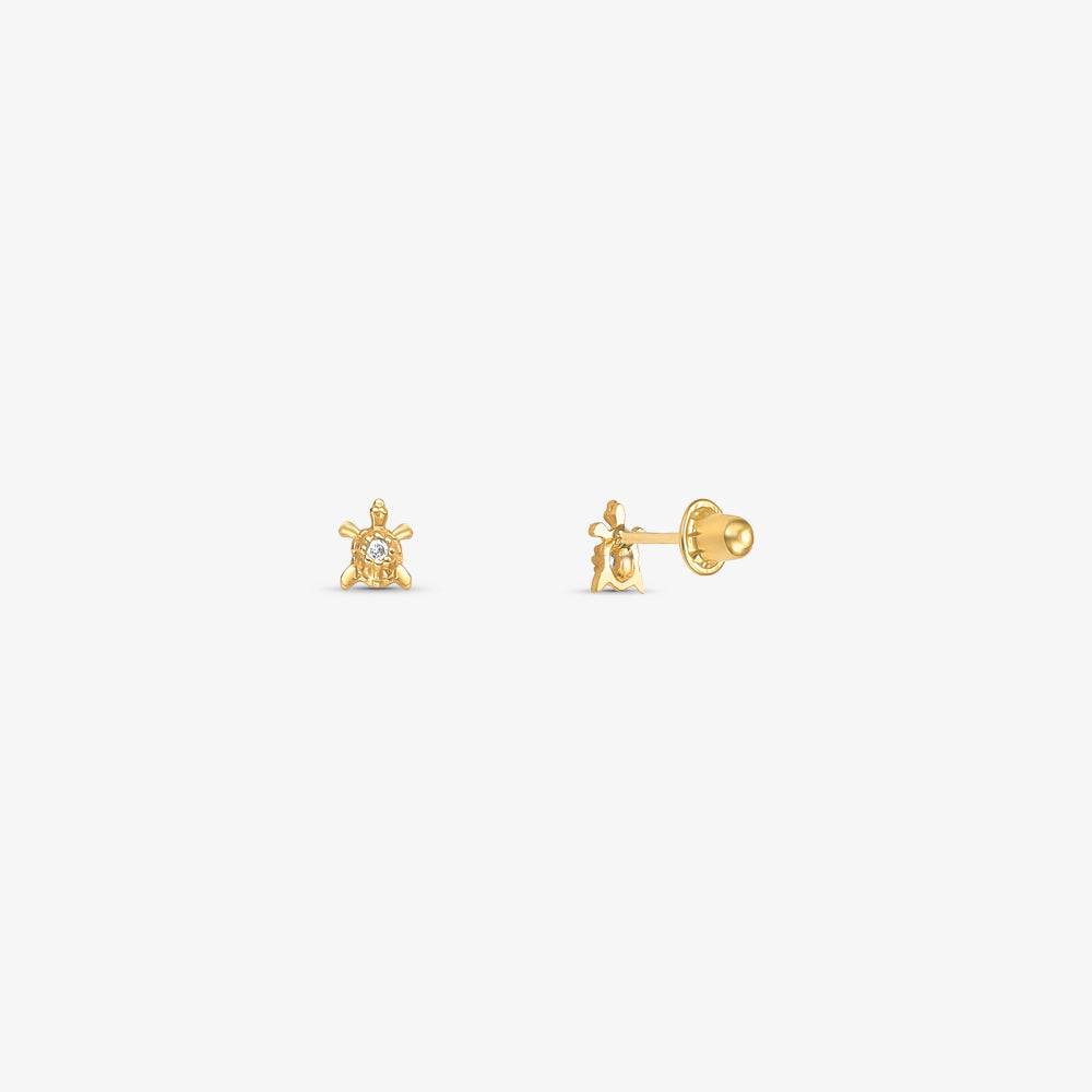 Brinco Infantil Tartaruga com Pedras em Ouro Amarelo 18K