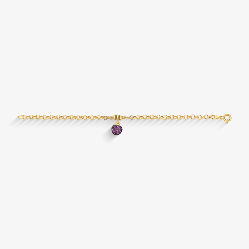 Pulseira Elo Português Maçã com Pedras em Ouro Amarelo 18K, 19cm