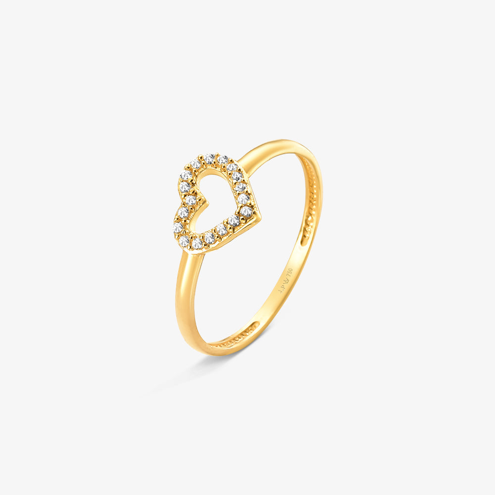 Anel Coração Vazado em Ouro Amarelo 18K