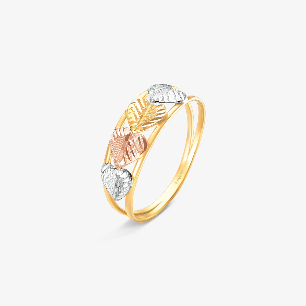 Anel Trio Coração Tricolor em Ouro Amarelo 18K