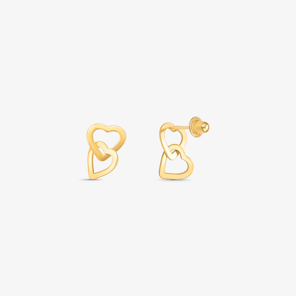 Brinco Fio Quadrado com Dois Corações Pendentes em Ouro Amarelo 18K