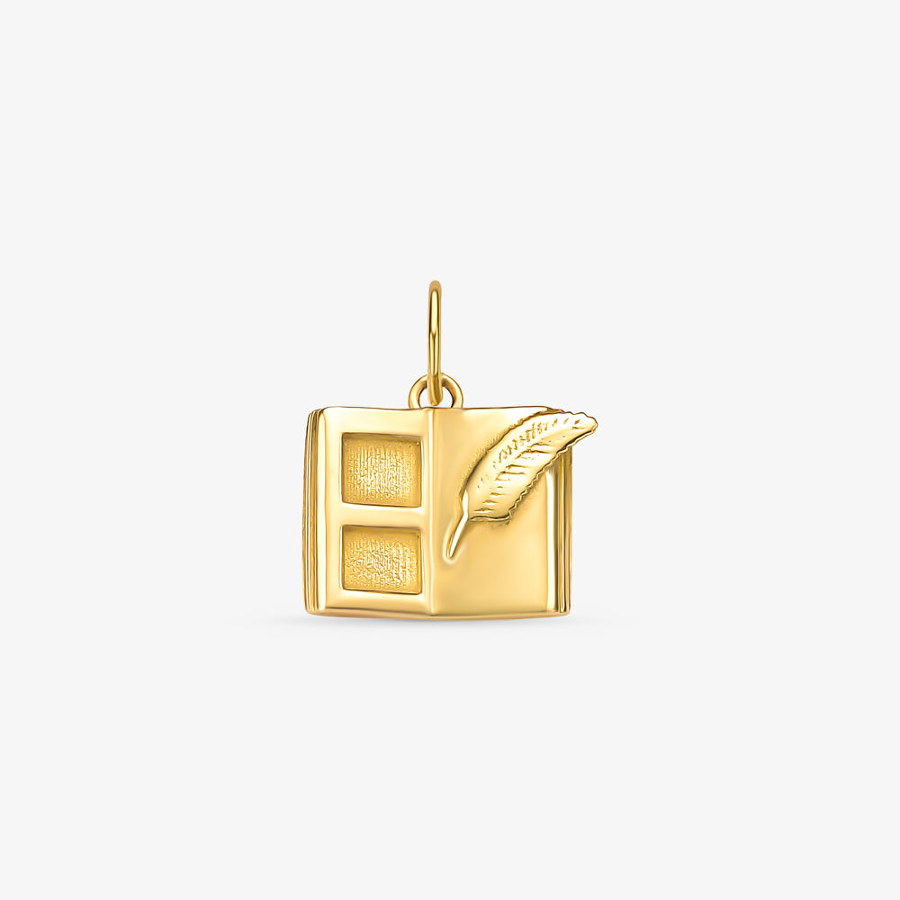 Pingente Livro Aberto e Pena em Ouro Amarelo 18K