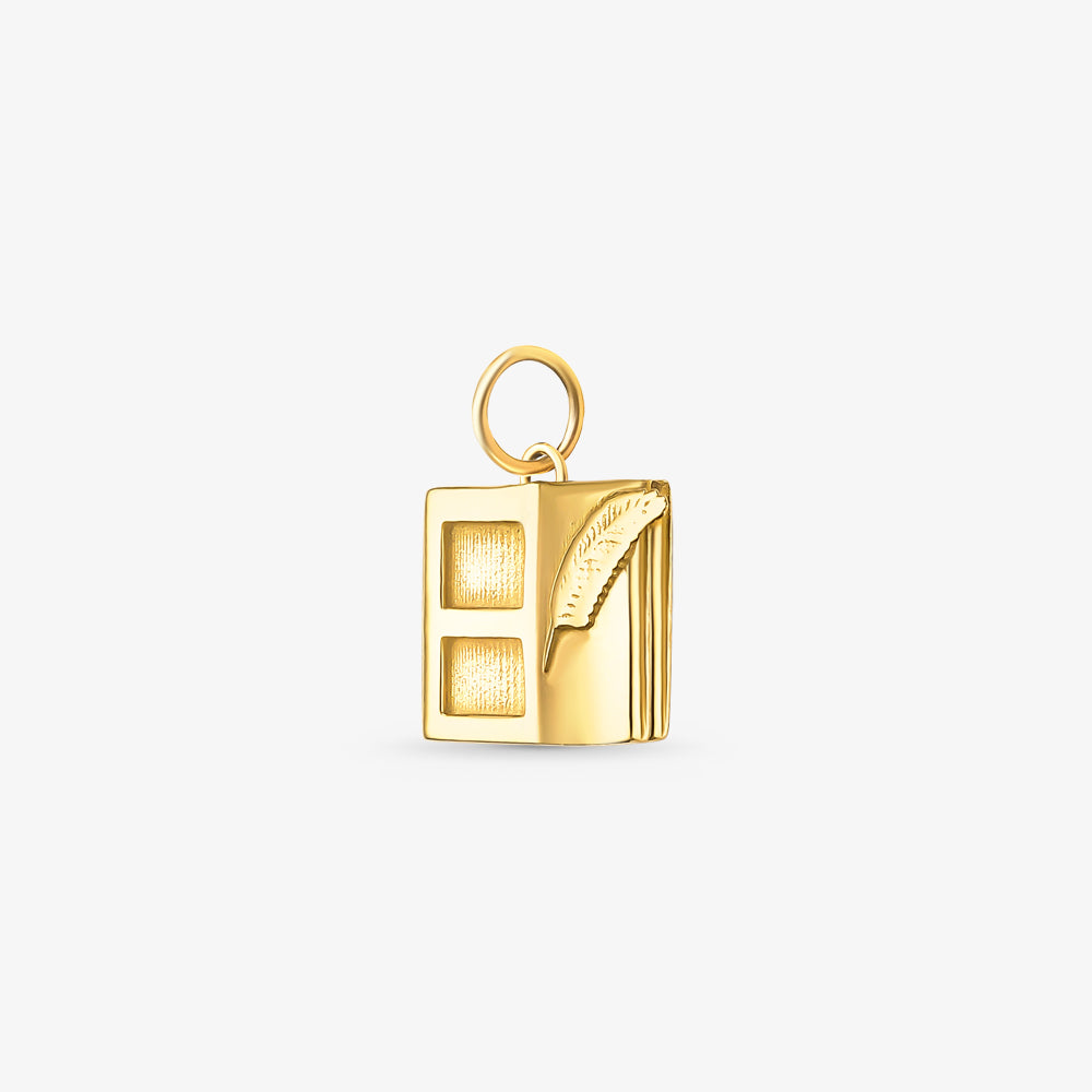 Pingente Livro Aberto e Pena em Ouro Amarelo 18K