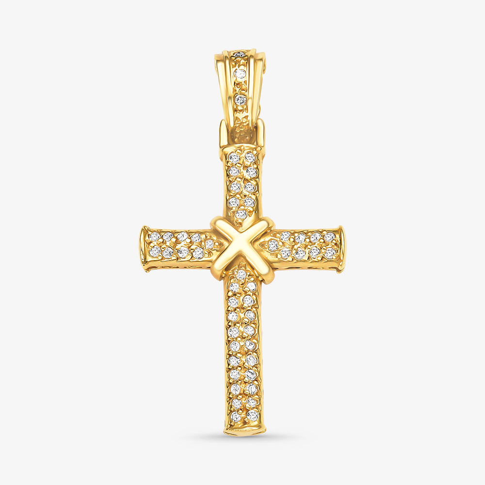 Pingente Cruz Fios com Diamantes em Ouro Amarelo 18K