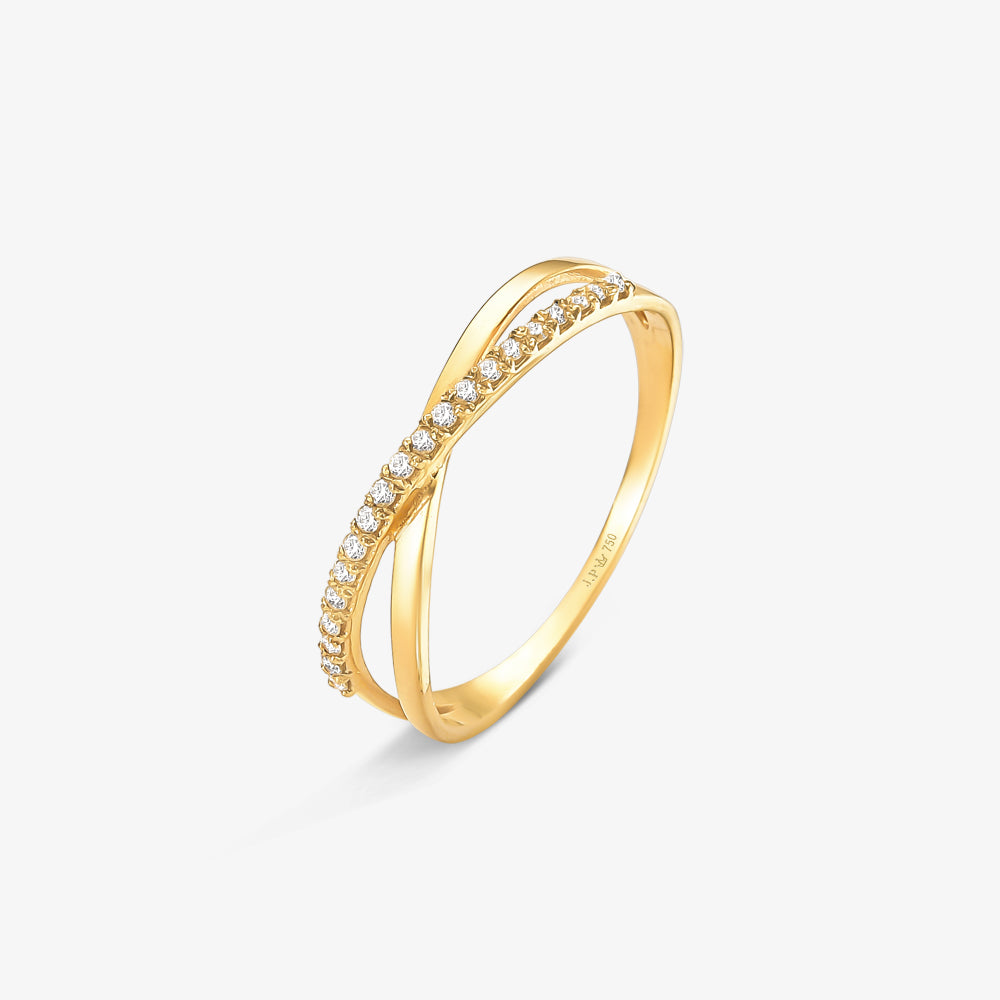 Anel X com Diamantes em Ouro Amarelo 18K