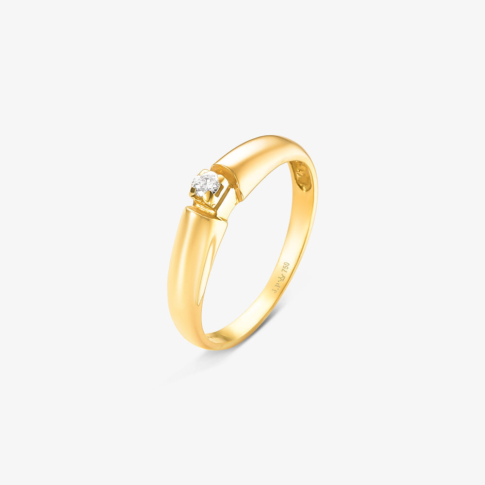 Anel Solitário Zen com Diamante em Ouro Amarelo 18K