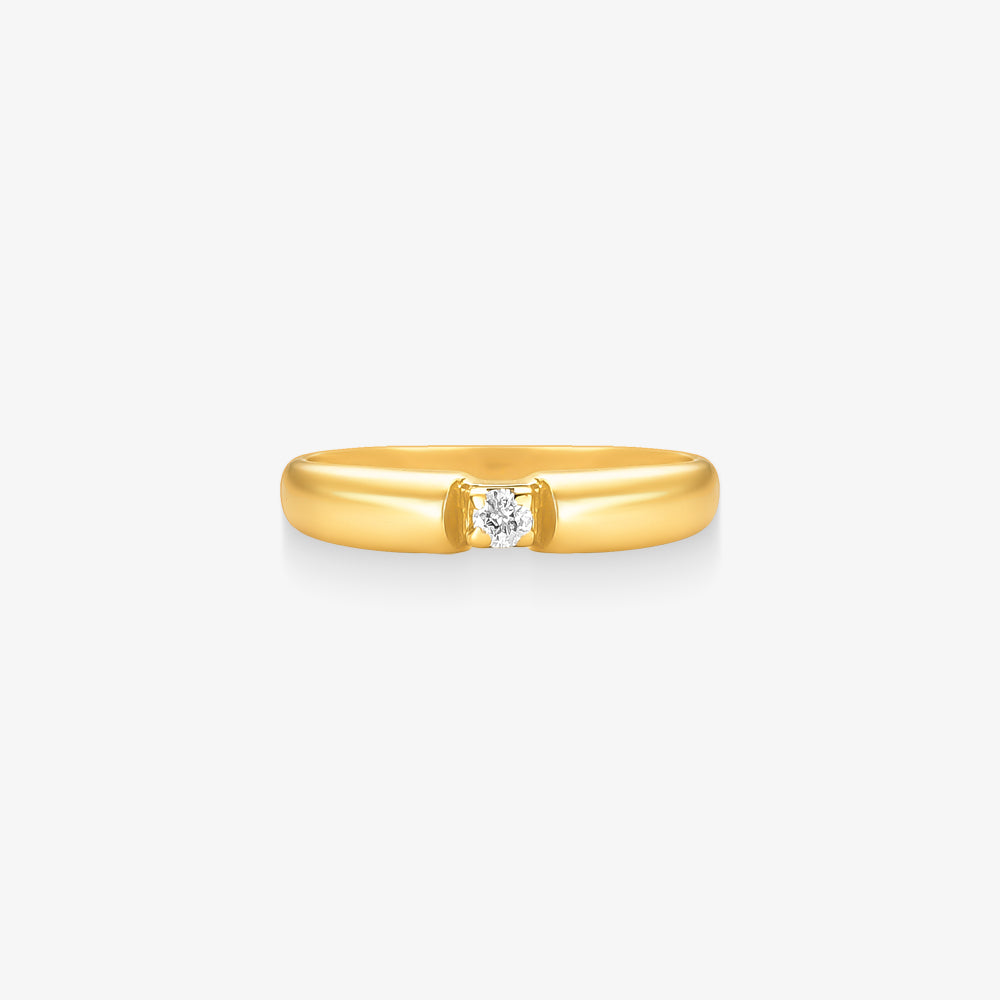 Anel Solitário Zen com Diamante em Ouro Amarelo 18K