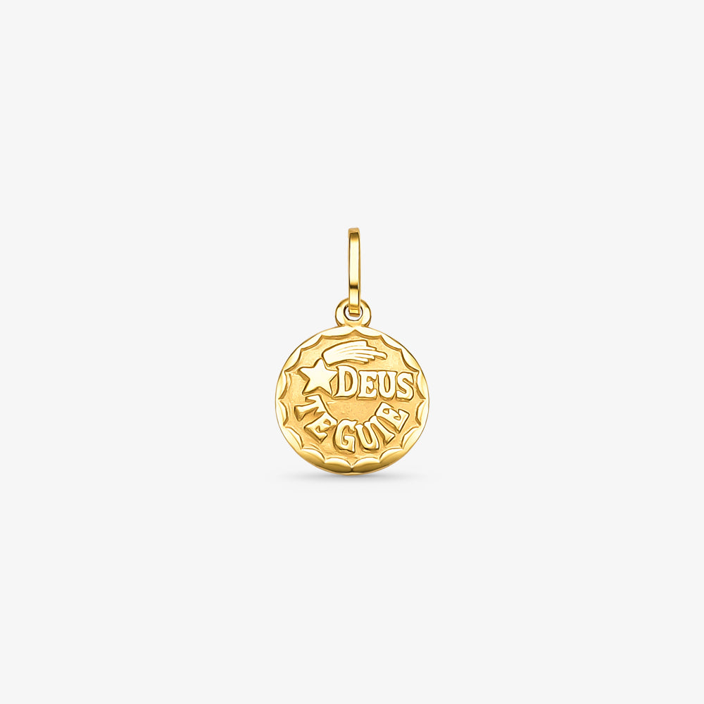 Pingente Medalha Deus Te Guie em Ouro Amarelo 18K
