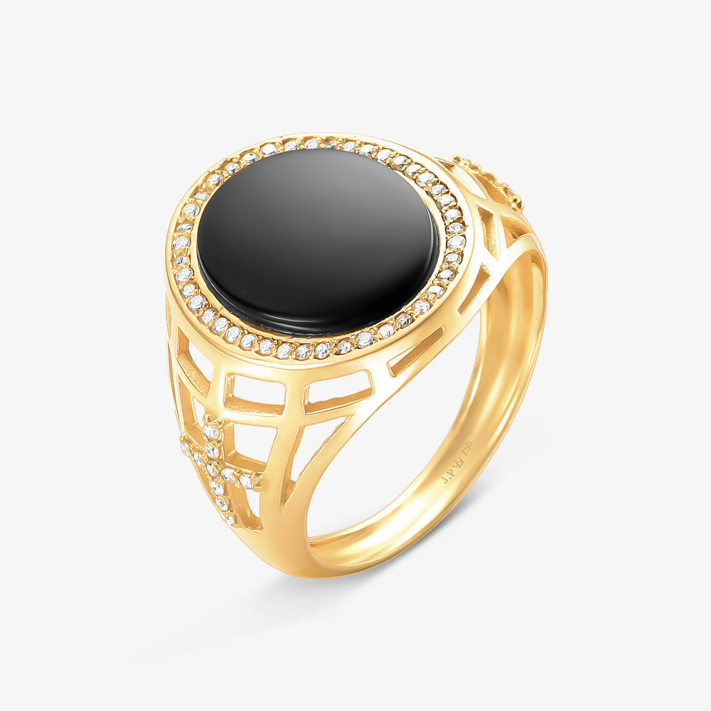 Anel Onix Natural com Diamante em Ouro Amarelo 18K