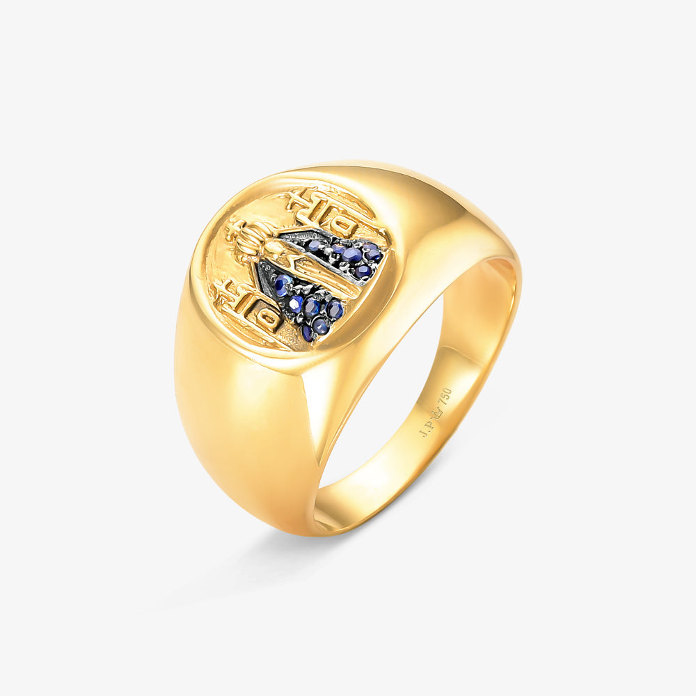 Anel N.Sra Aparecida com Safiras Naturais em Ouro Amarelo 18K