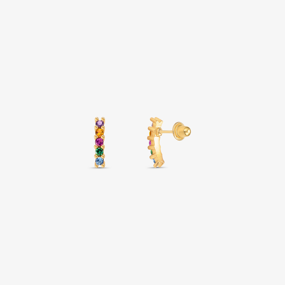 Brinco Baby Meia Argola com Pedras Coloridas em Ouro Amarelo 18K<