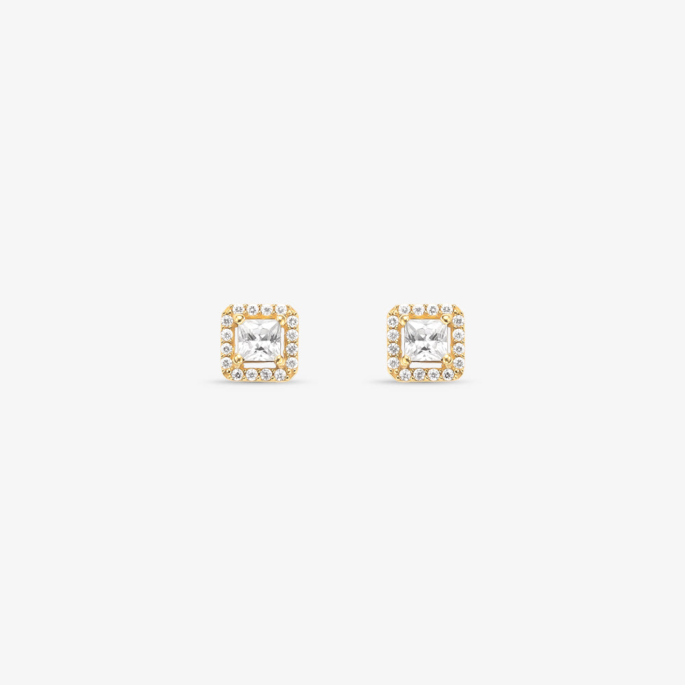Brinco Carre Quadrado com Pedras em Ouro Amarelo 18K