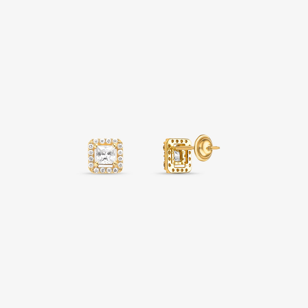 Brinco Carre Quadrado com Pedras em Ouro Amarelo 18K