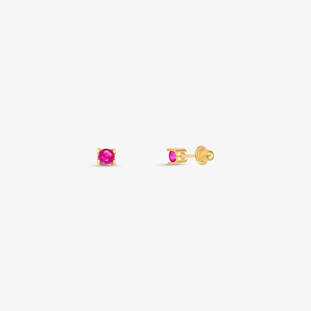 Brinco Baby com Pedras Rosa Pink em Ouro Amarelo 18K