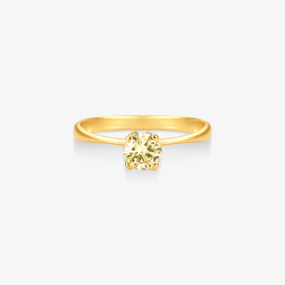 Anel Solitário Pétala com Diamante em Ouro Amarelo 18K