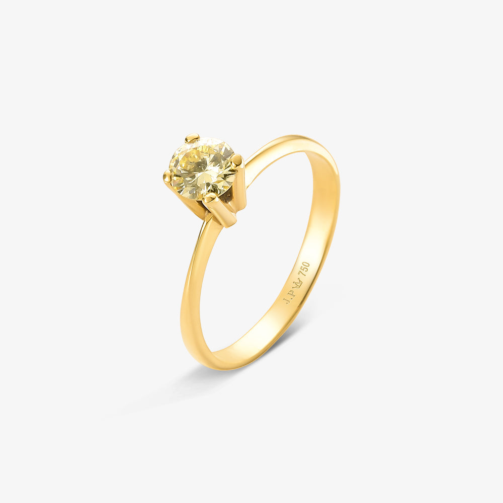 Anel Solitário Pétala com Diamante em Ouro Amarelo 18K