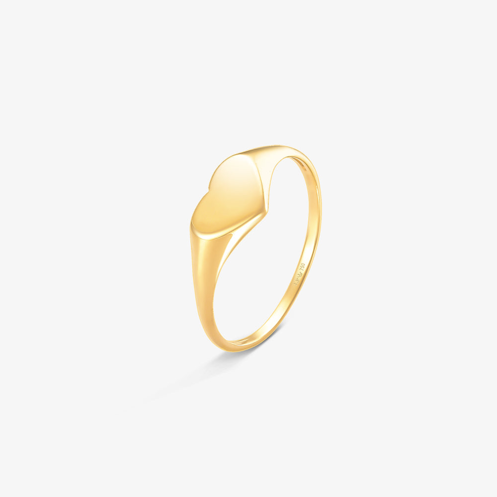 Anel Coração Liso em Ouro Amarelo 18K