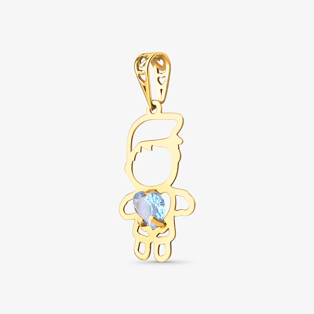 Pingente Menino Coração com Pedras em Ouro Amarelo 18K