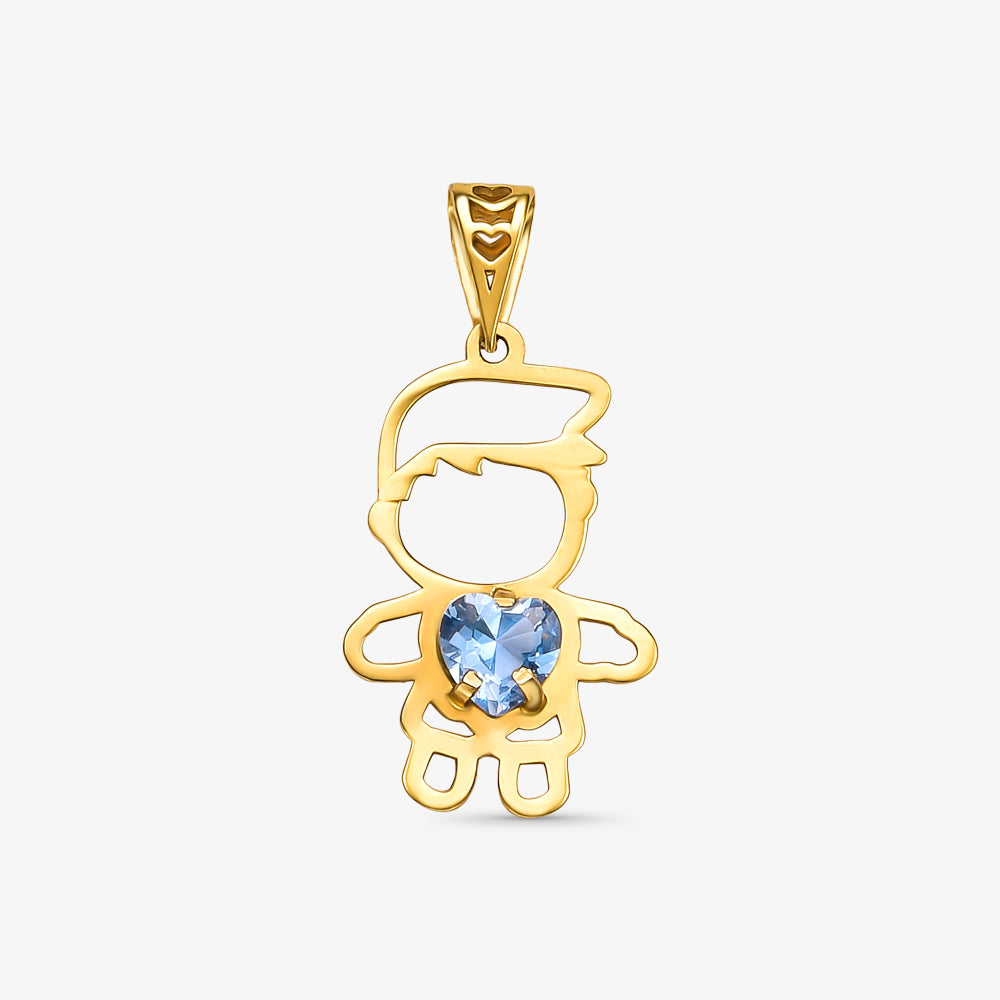Pingente Menino Coração com Pedras em Ouro Amarelo 18K