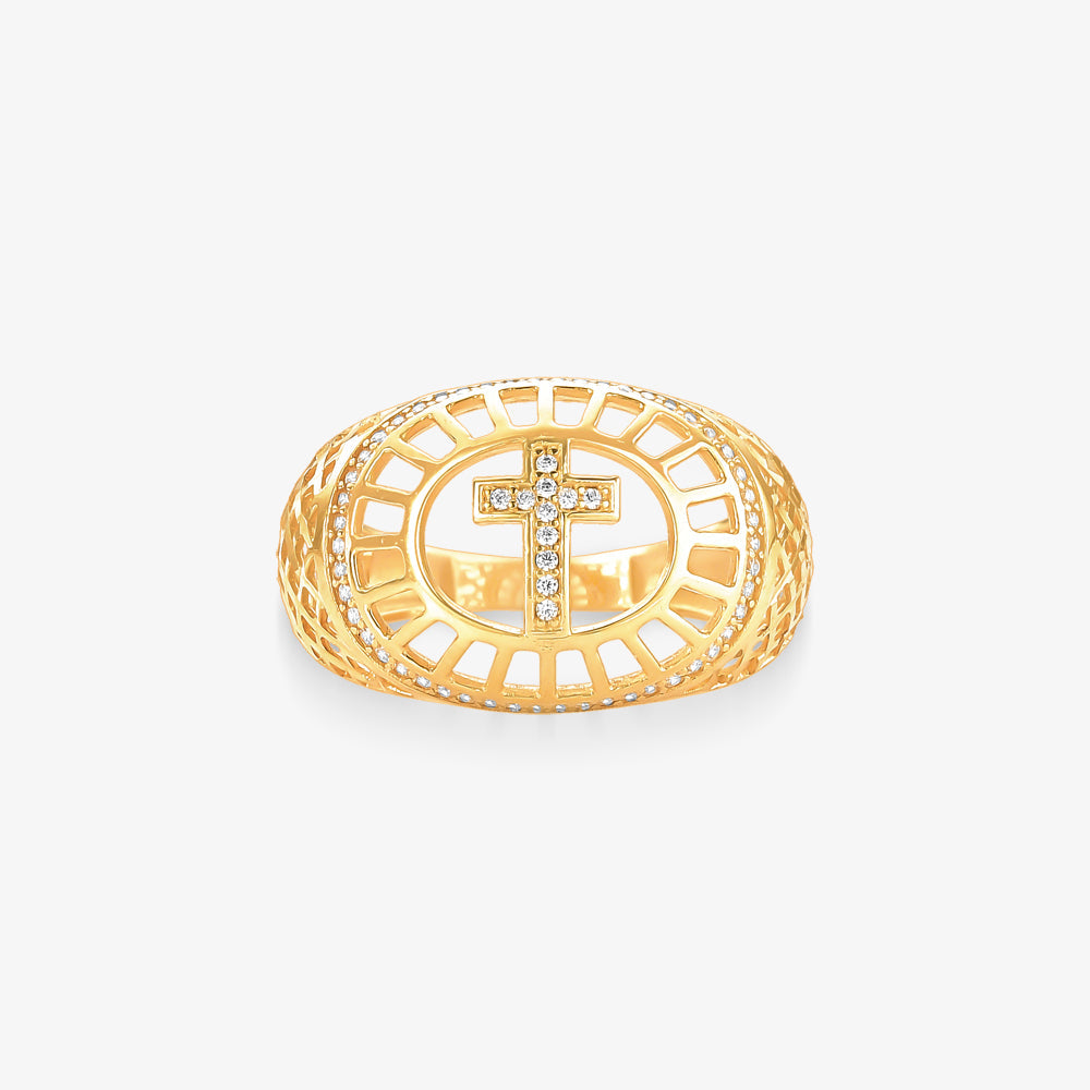 Anel Estamparia Cruz em Ouro Amarelo 18K