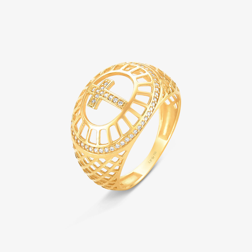 Anel Estamparia Cruz em Ouro Amarelo 18K