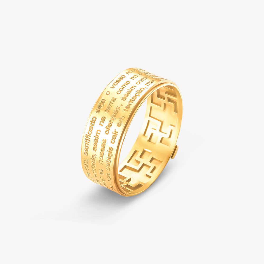 Anel Pai Nosso Cruz em Ouro Amarelo 18K