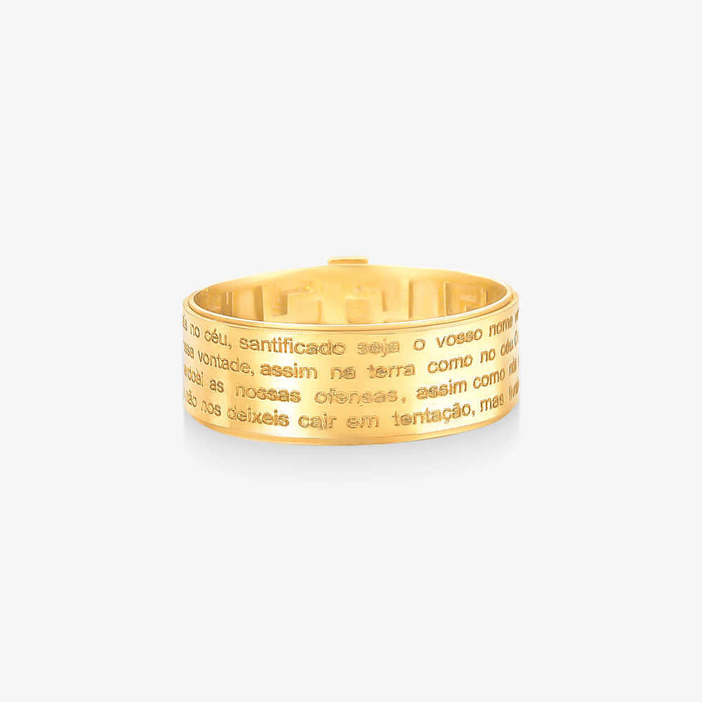 Anel Pai Nosso Cruz em Ouro Amarelo 18K