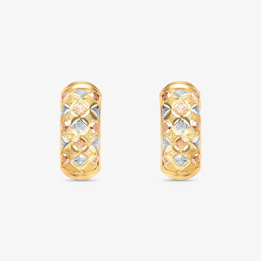 Brinco Meia Argola M Estamparia Tricolor em Ouro 18K