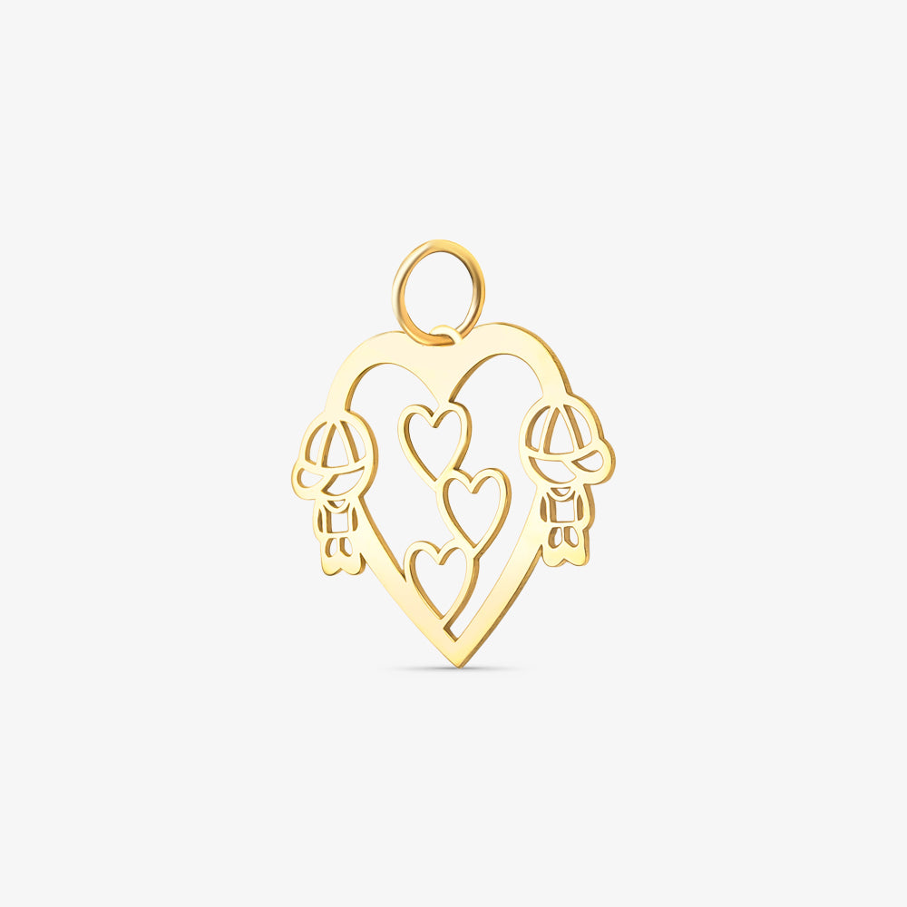 Pingente Coração Dois Meninos em Ouro Amarelo 18K