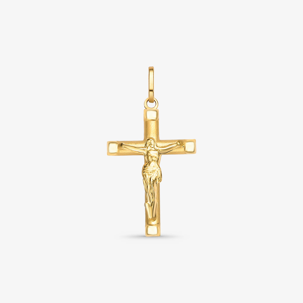 Pingente Cruz Média com Cristo em Ouro Amarelo 18K